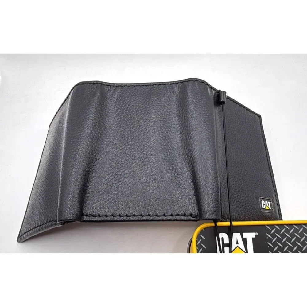 CAT Caterpillar Leather Trifold RFID Black Wallet NEW in Box
